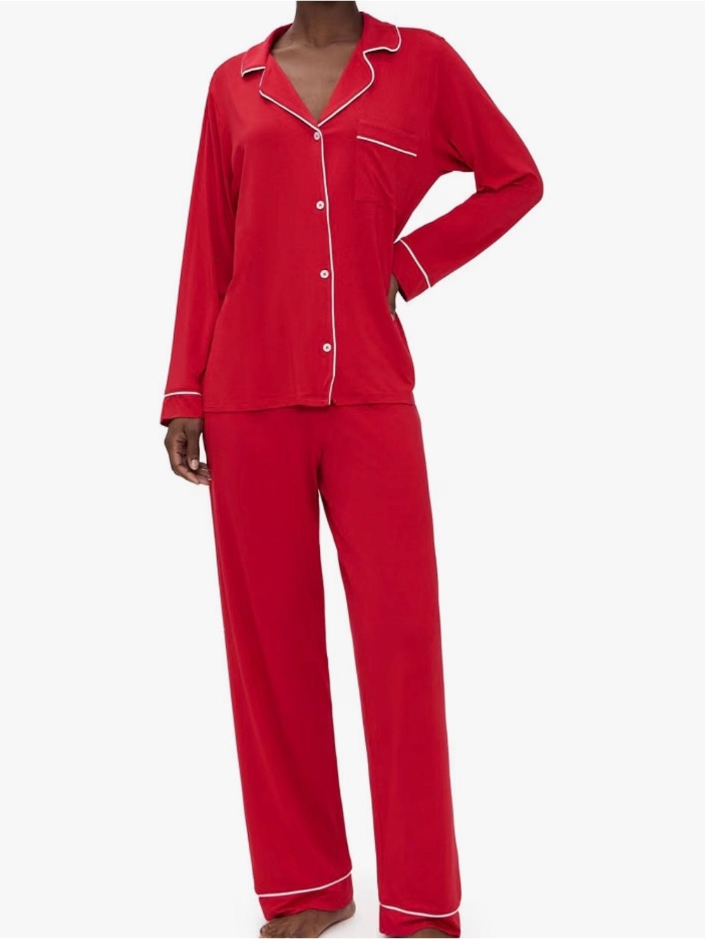 Classic Eberjey Red Women's Pajama Set with Contrast Piping